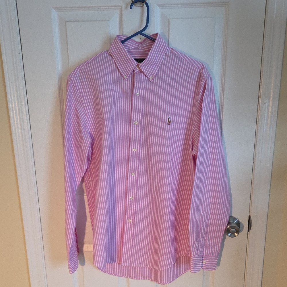 Ralph Lauren Pink and White Striped Button Down Shirt
